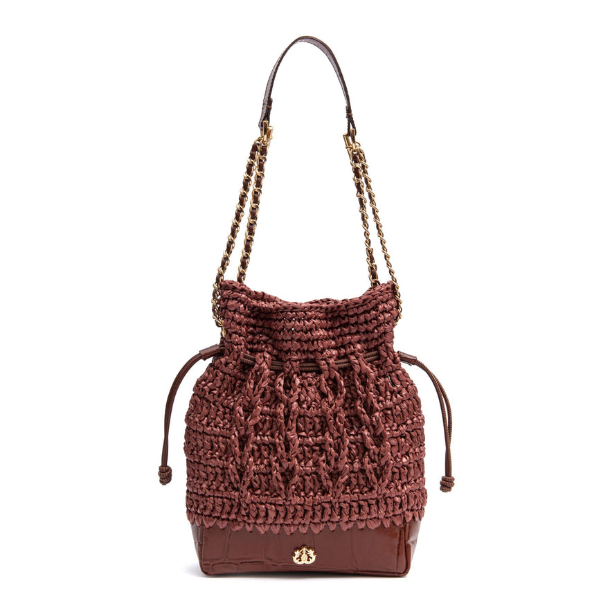 BOLSA TOTE SAVANA PEQUENA RÁFIA COURO CANELA