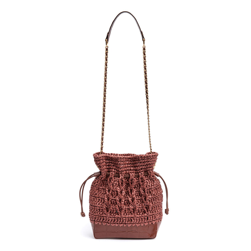 BOLSA TOTE SAVANA PEQUENA RÁFIA COURO CANELA