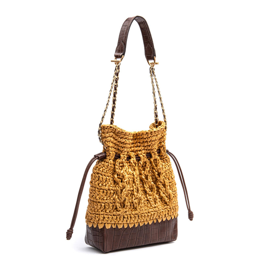 BOLSA TOTE SAVANA PEQUENA RÁFIA COURO SOLAR