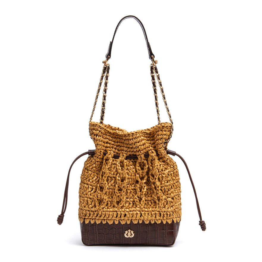 BOLSA TOTE SAVANA PEQUENA RÁFIA COURO SOLAR