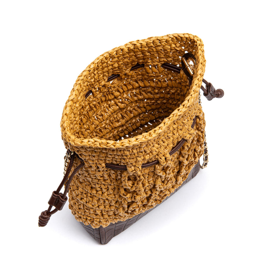 BOLSA TOTE SAVANA PEQUENA RÁFIA COURO SOLAR