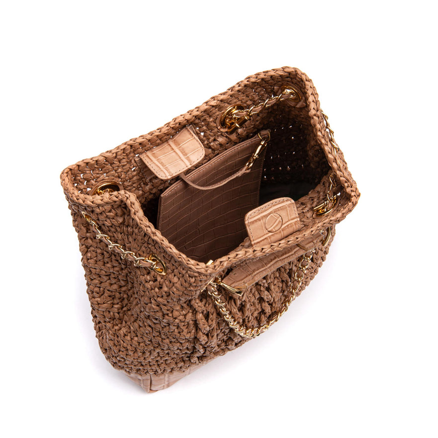 BOLSA MAXI SAVANA SHOPPER GRANDE RÁFIA COURO SOLAR