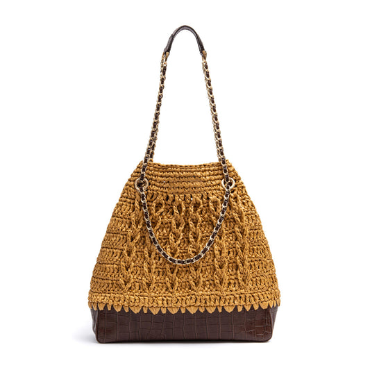 BOLSA MAXI SAVANA SHOPPER GRANDE RÁFIA COURO SOLAR
