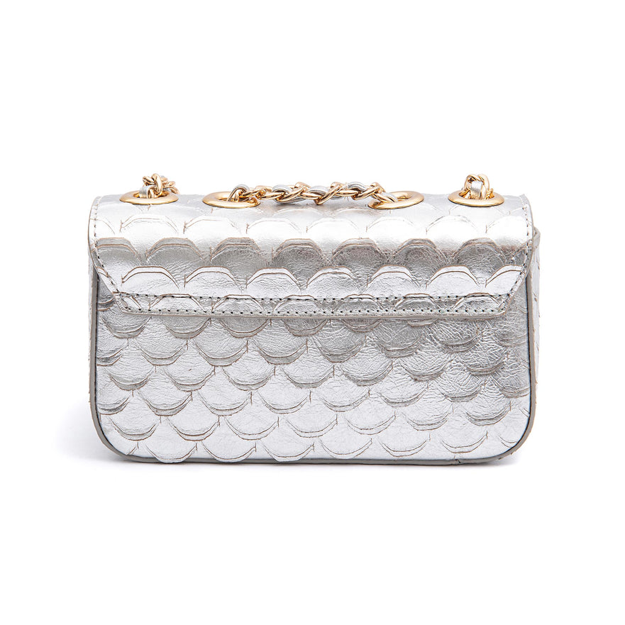 BOLSA BAGUETE ANNE MINI COURO ESCAMAS PRATA