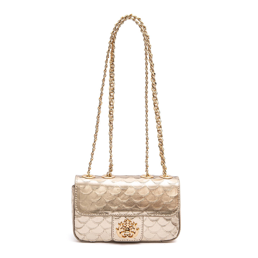 BOLSA BAGUETE ANNE MINI COURO ESCAMAS OURO