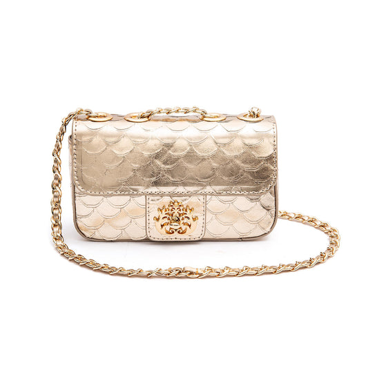 BOLSA BAGUETE ANNE MINI COURO ESCAMAS OURO