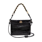 BOLSA CROSSBODY CINDY LOCKER PRETO COURO OURO