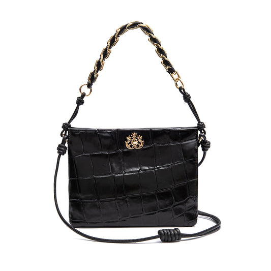 BOLSA CROSSBODY CINDY LOCKER PRETO COURO OURO