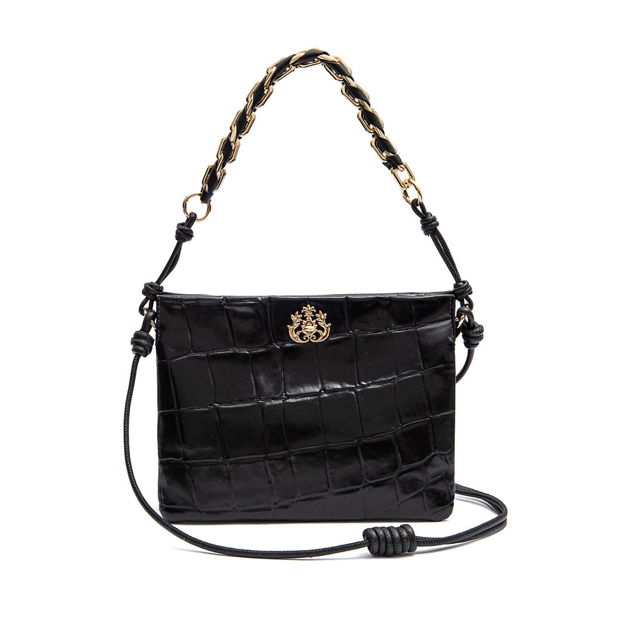 BOLSA CROSSBODY CINDY LOCKER PRETO COURO OURO