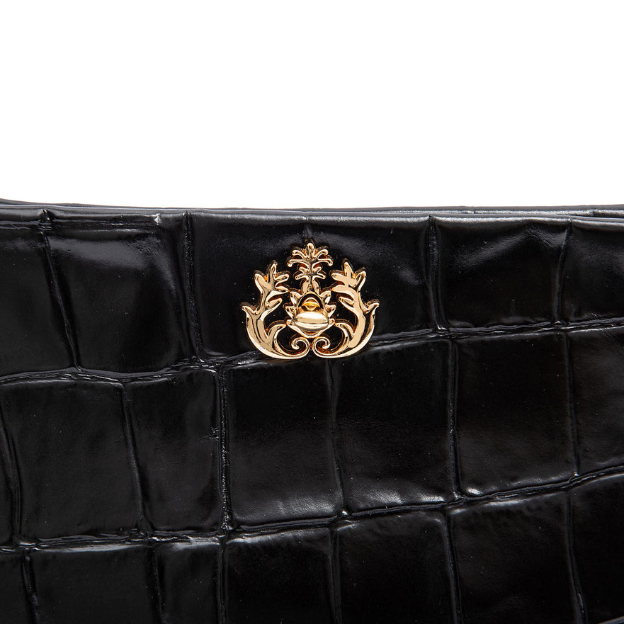 BOLSA CROSSBODY CINDY LOCKER PRETO COURO OURO
