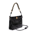 BOLSA CROSSBODY CINDY LOCKER PRETO COURO OURO