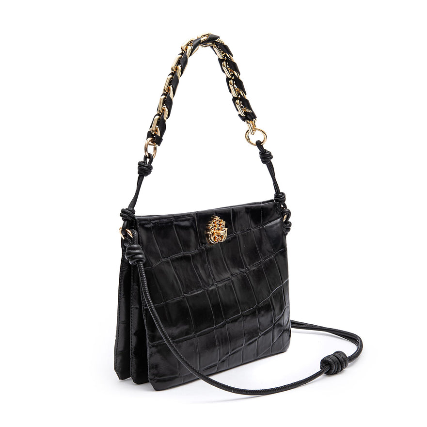 BOLSA CROSSBODY CINDY LOCKER PRETO COURO OURO