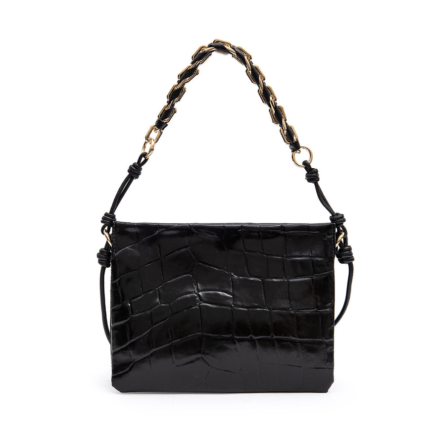 BOLSA CROSSBODY CINDY LOCKER PRETO COURO OURO