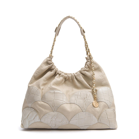 BOLSA HOBO MAREA PATCH SCALE COURO MARSHMALLOW