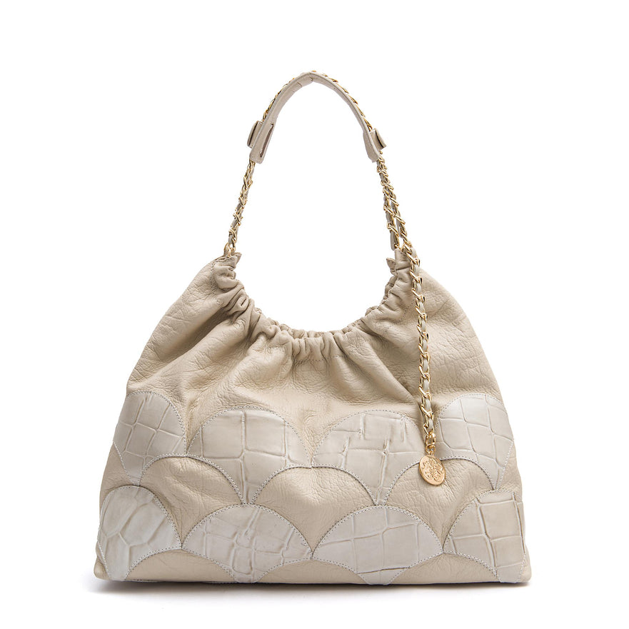 BOLSA HOBO MAREA PATCH SCALE COURO MARSHMALLOW