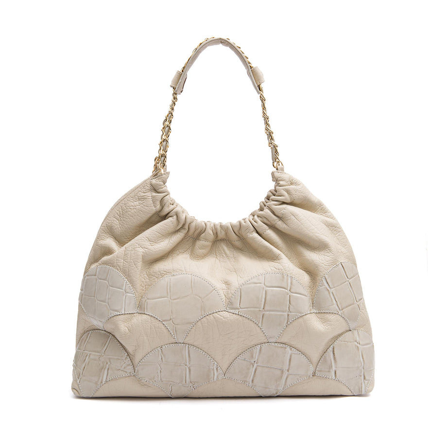 BOLSA HOBO MAREA PATCH SCALE COURO MARSHMALLOW