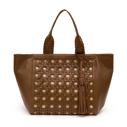BOLSA TOTE TRESSÊ MAXI SOFT AVELÃ PALHA DAMIER NATURAL