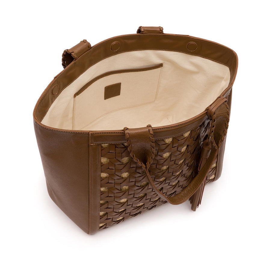 BOLSA TOTE TRESSÊ MAXI SOFT AVELÃ PALHA DAMIER NATURAL