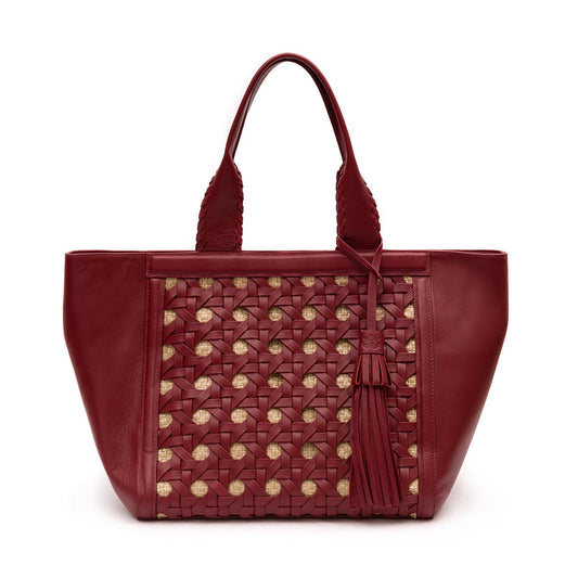 BOLSA TOTE TRESSÊ MAXI SOFT CHERRY PALHA DAMIER NATURAL