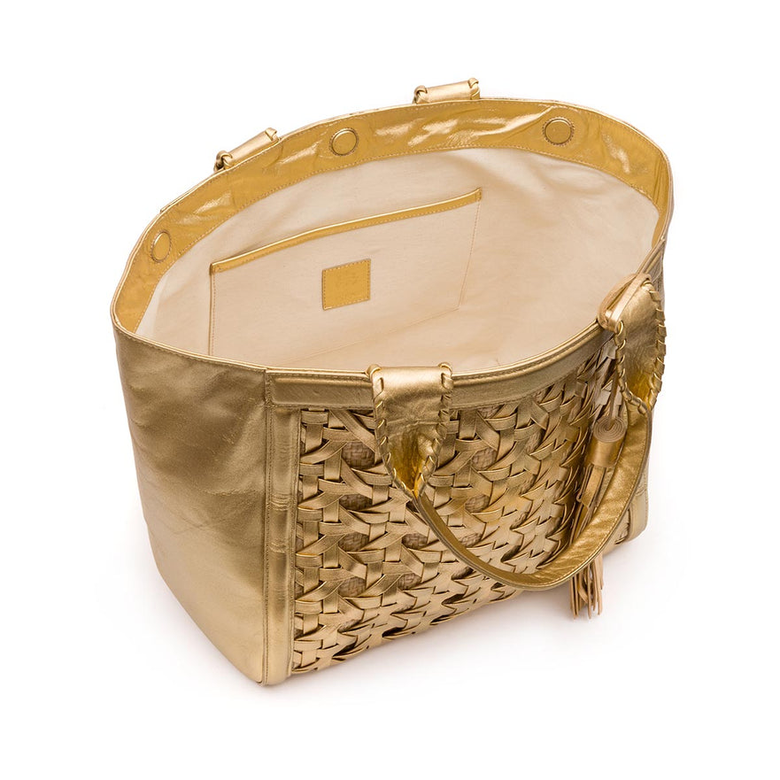BOLSA TOTE TRESSÊ MAXI SOFT OURO PALHA DAMIER NATURAL