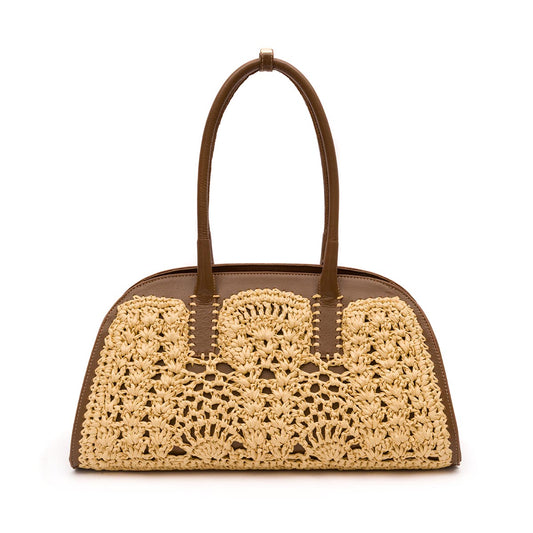 BOLSA ELIS TOTE CROCHÊ SOFT AVELÃ RAFIA CREME
