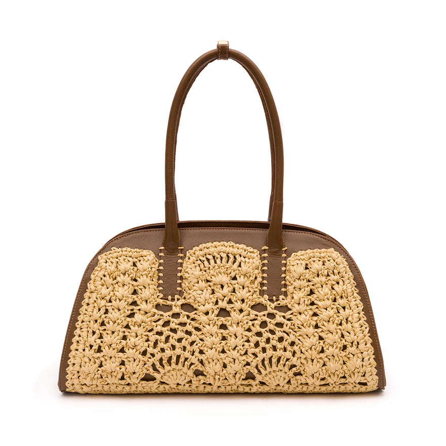 BOLSA ELIS TOTE CROCHÊ SOFT AVELÃ RAFIA CREME