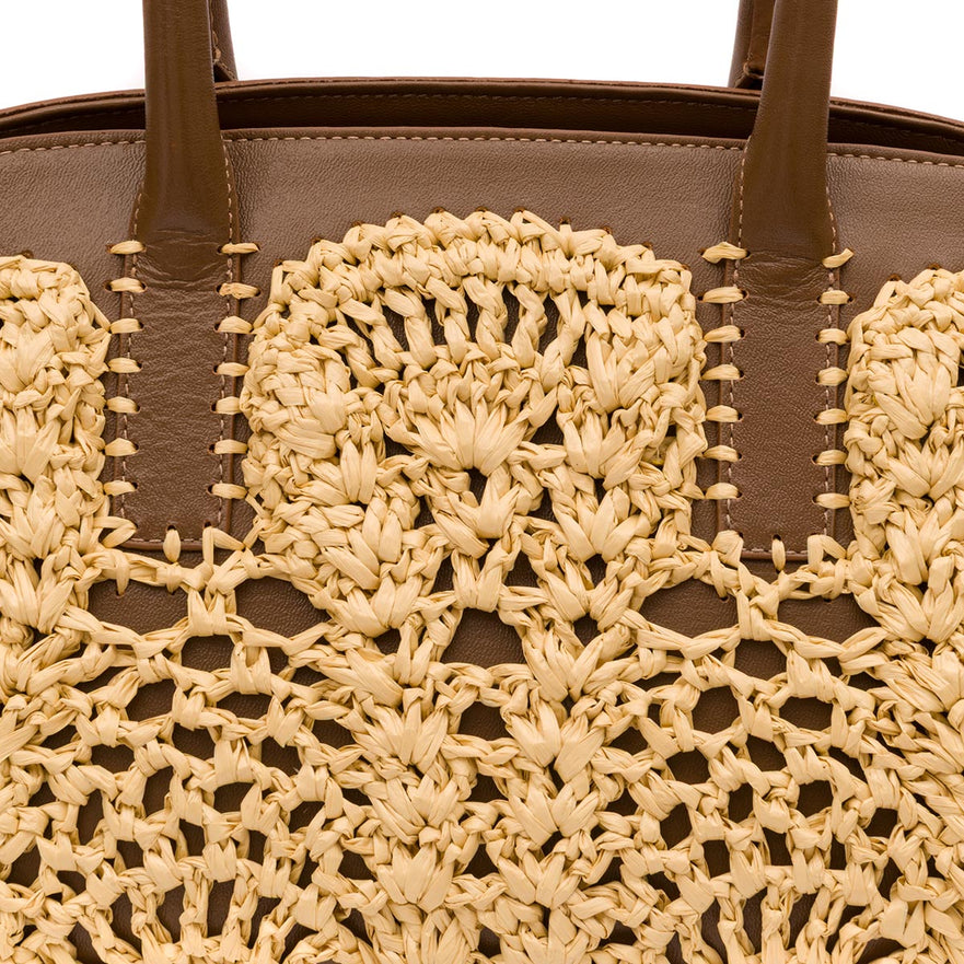 BOLSA ELIS TOTE CROCHÊ SOFT AVELÃ RAFIA CREME
