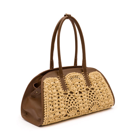 BOLSA ELIS TOTE CROCHÊ SOFT AVELÃ RAFIA CREME