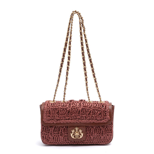 BOLSA BAGUETE ANNE PEQUENA CROCHÊ CANELA