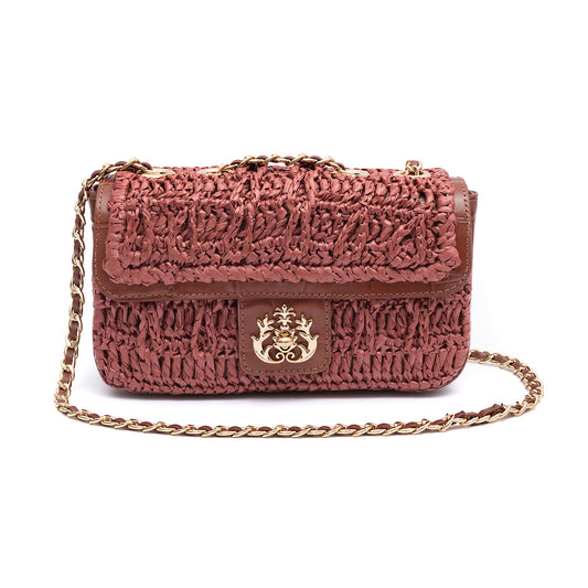BOLSA BAGUETE ANNE PEQUENA CROCHÊ CANELA