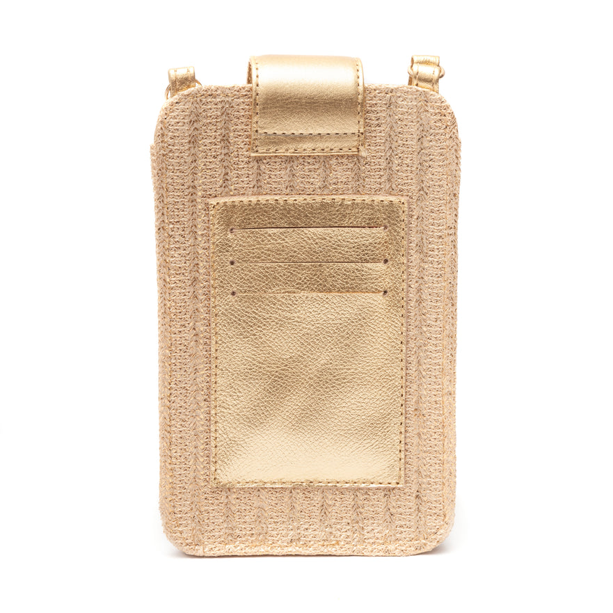 GOLD STRAW CROSSBODY PHONE POUCH