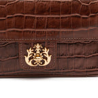 BOLSA ANNE EM COURO NEW CROCO PINHÃO OURO