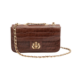 BOLSA ANNE EM COURO NEW CROCO PINHÃO OURO