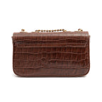 BOLSA ANNE EM COURO NEW CROCO PINHÃO OURO