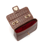 BOLSA ANNE EM COURO NEW CROCO PINHÃO OURO