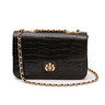 Bolsa Anne Jumbo em Couro Natural Maxi Croc Preto Ouro