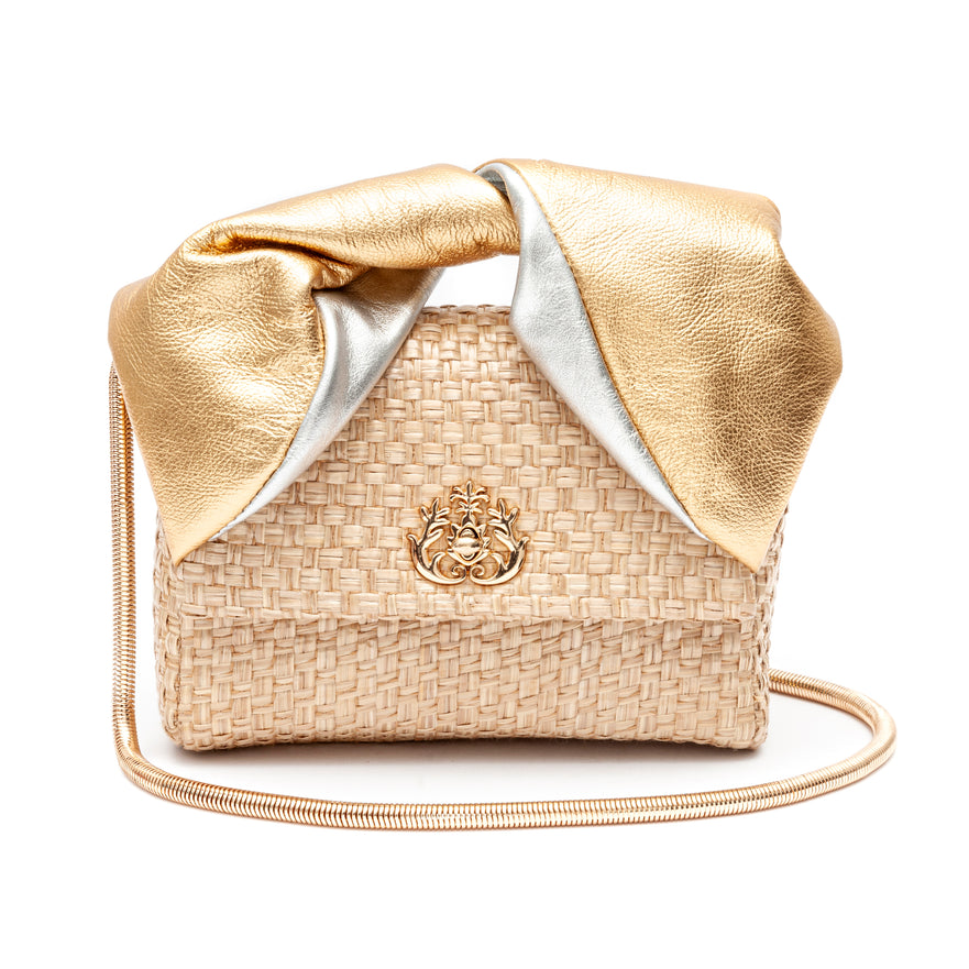 Mini Bolsa Maya Alça Torcida em Palha e Couro Natural