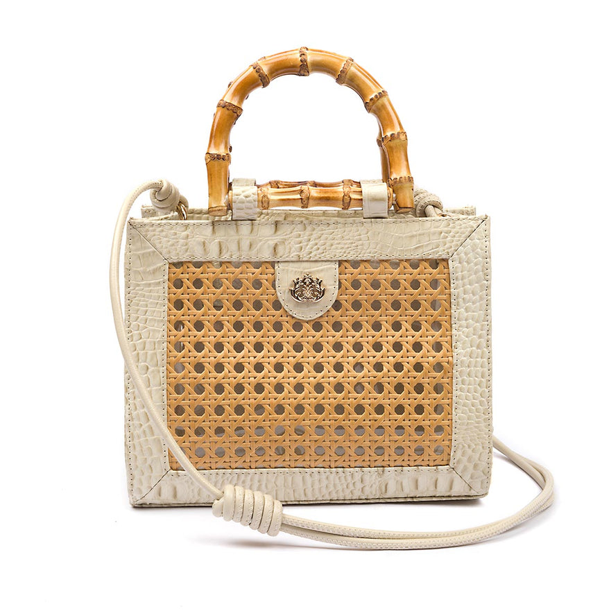 BOLSA DIANA MÉDIA PALHA SEXTAVADA E COURO MAXI CROCO CHANTILY