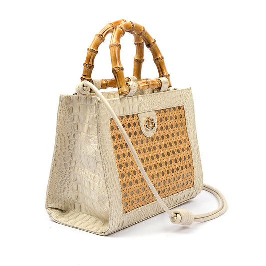 BOLSA DIANA MÉDIA PALHA SEXTAVADA E COURO MAXI CROCO CHANTILY