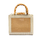 BOLSA DIANA MÉDIA PALHA SEXTAVADA E COURO MAXI CROCO CHANTILY