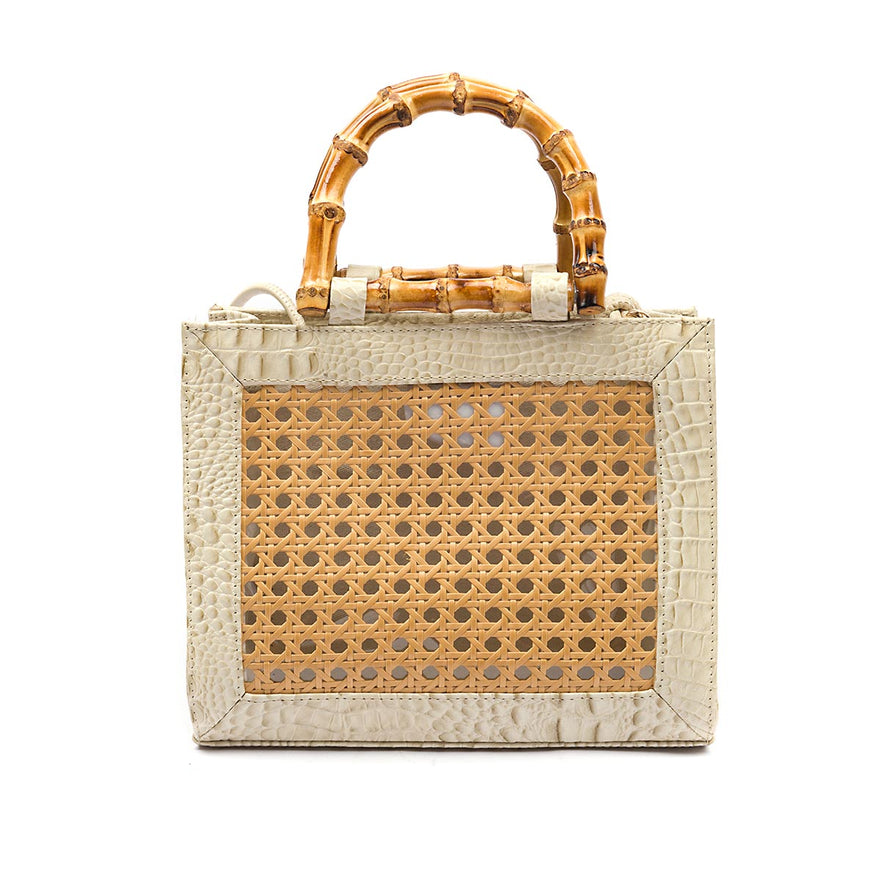 BOLSA DIANA MÉDIA PALHA SEXTAVADA E COURO MAXI CROCO CHANTILY