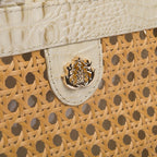 BOLSA DIANA MÉDIA PALHA SEXTAVADA E COURO MAXI CROCO CHANTILY