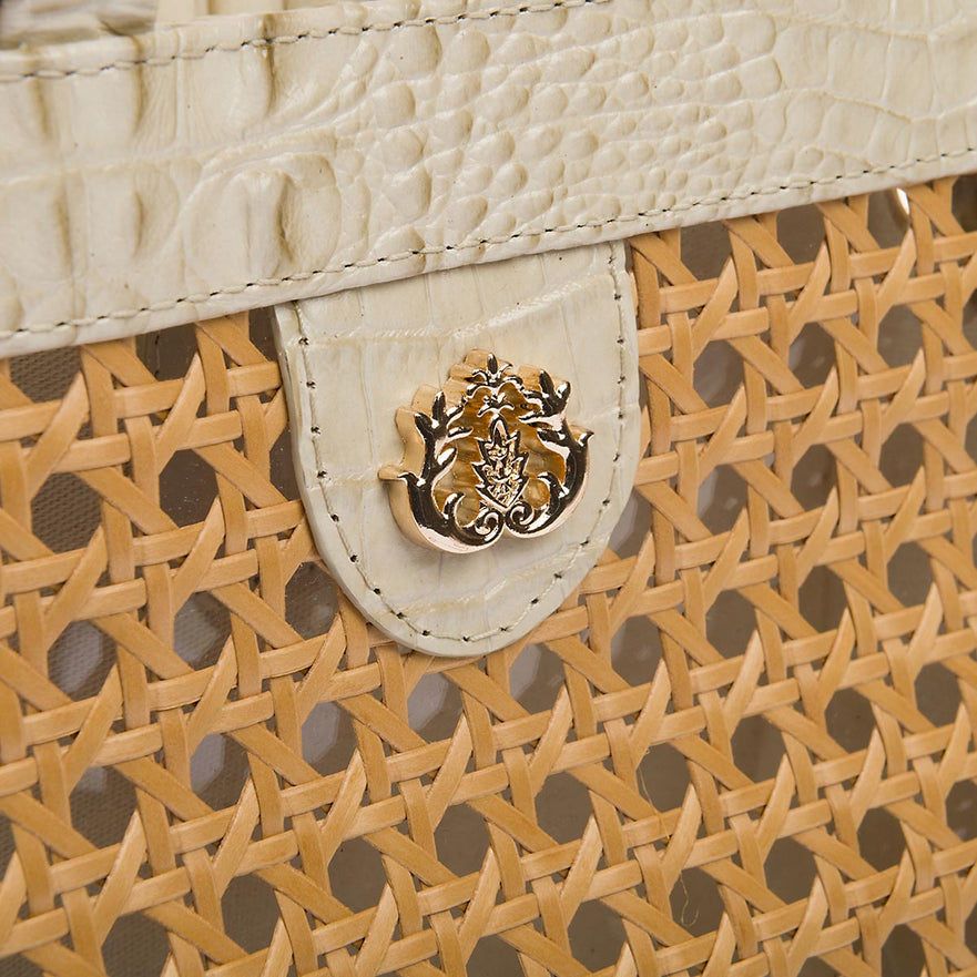 BOLSA DIANA MÉDIA PALHA SEXTAVADA E COURO MAXI CROCO CHANTILY