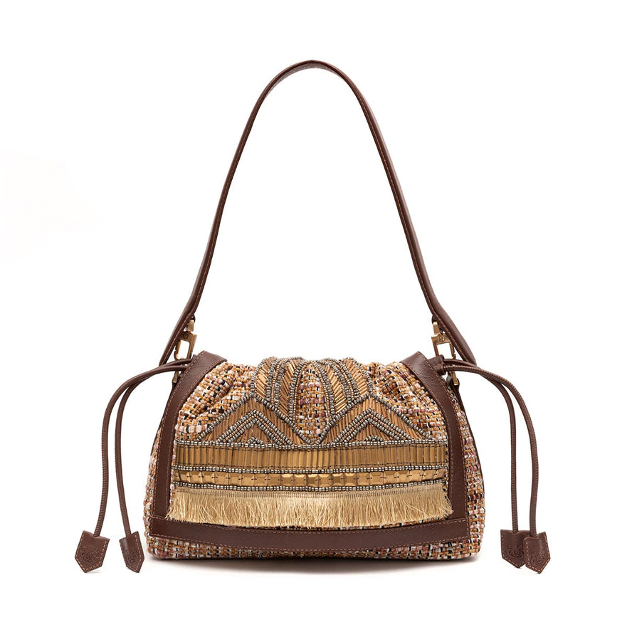 BOLSA FLAP TAPEÇARIA BORDADA PRETO