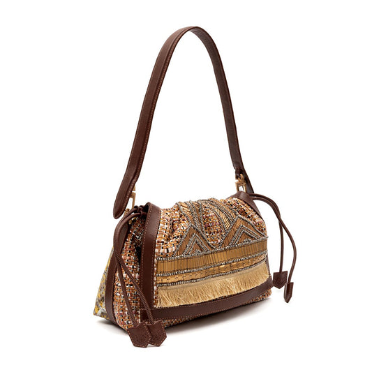 BOLSA FLAP TAPEÇARIA BORDADA PRETO