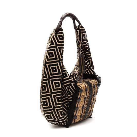 BOLSA MAXI HOBO TAPEÇARIA BORDADA PRETO