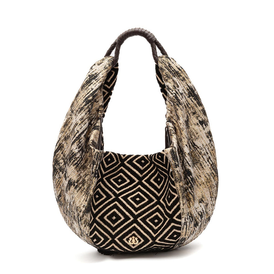 BOLSA MAXI HOBO TAPEÇARIA BORDADA PRETO