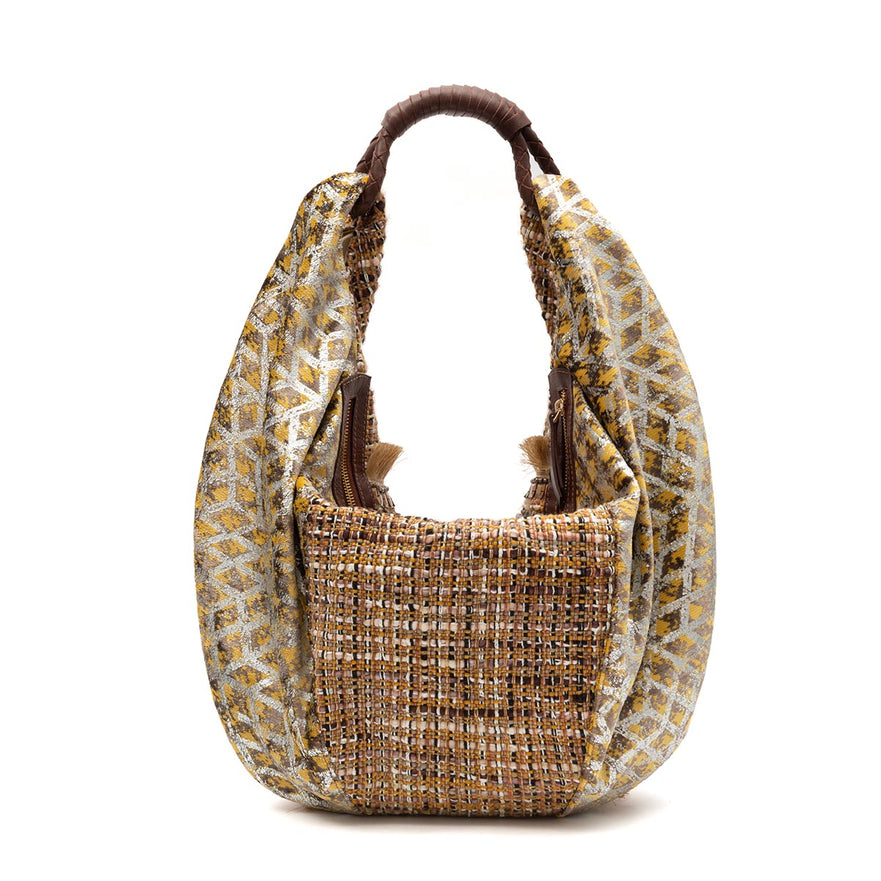 BOLSA MAXI HOBO TAPEÇARIA BORDADA OURO