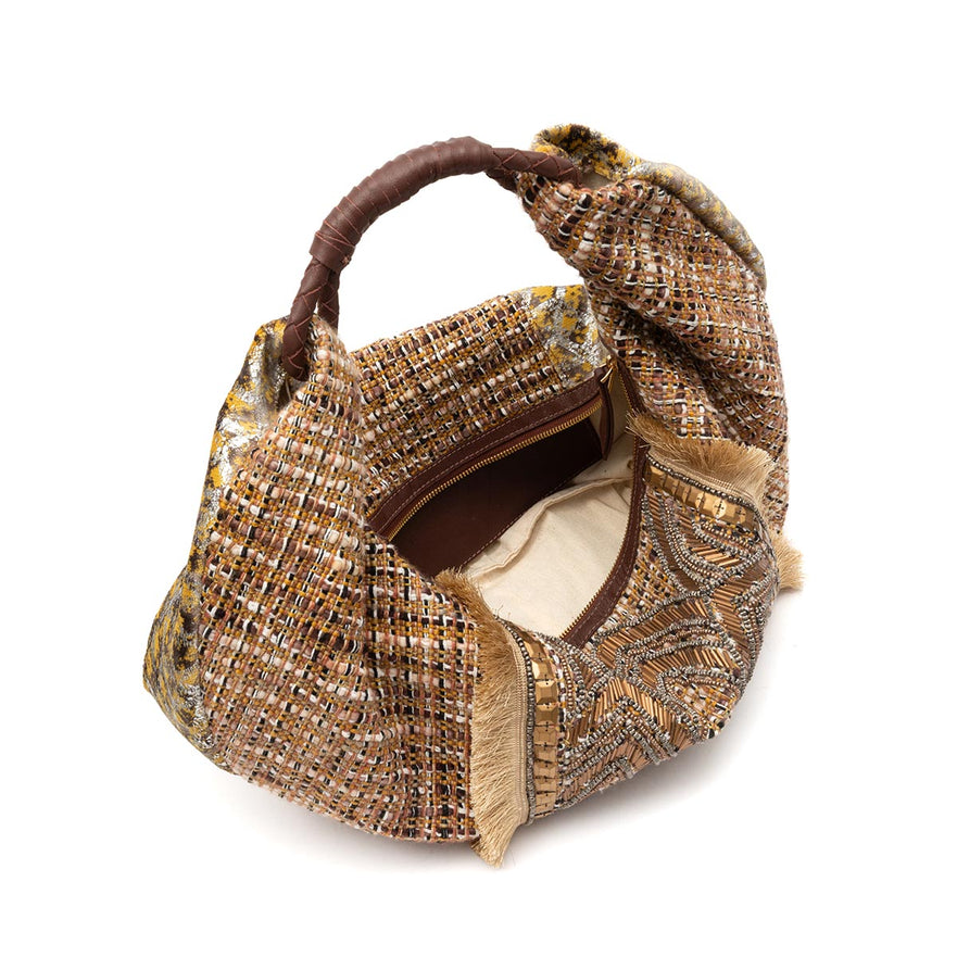 BOLSA MAXI HOBO TAPEÇARIA BORDADA OURO