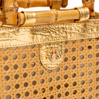 DIANA MEDIUM BAG IN NATURAL LEATHER AND INDIAN STRAW NEW CROCO GOLD